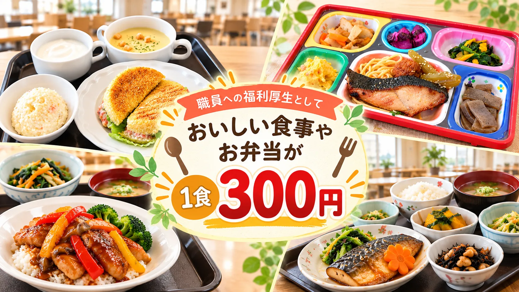 福利厚生：おいしい食事やお弁当が1食300円