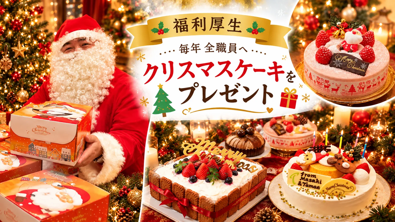 福利厚生：毎年全職員へクリスマスケーキをプレゼント